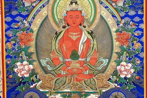 编号188-824102：蓝金唐卡-长寿佛·长寿三尊（100*70CM左右）