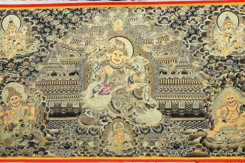 编号188-826824：黑金唐卡-财宝天王·五方财神（130*210CM左右）