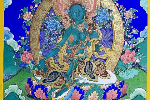 编号188-923855：蓝金唐卡-绿度母（70*50CM左右）