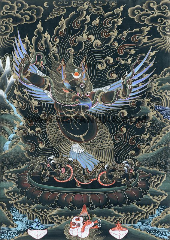 沃唐卡编号AC96550:苯教·大鹏金翅鸟