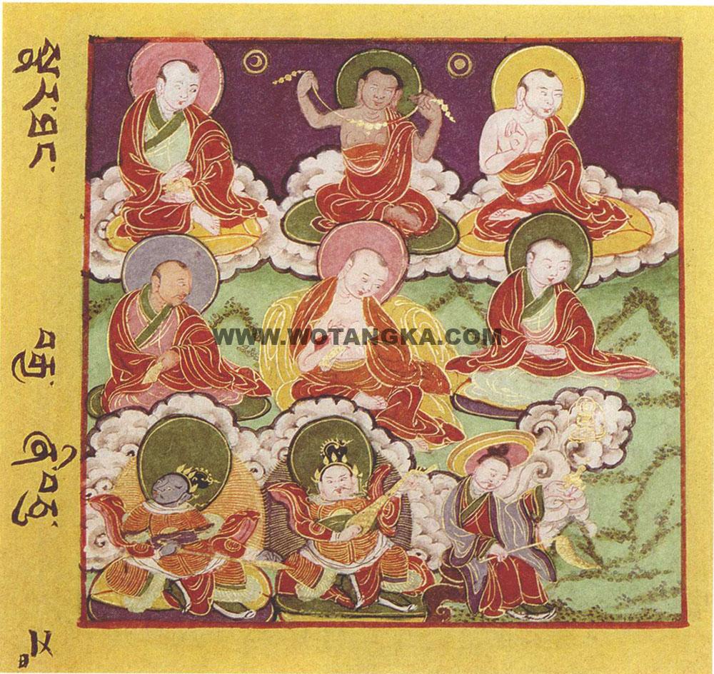 沃唐卡·佛像总集编号BC21970：纳塘百法·佛部·罗汉围绕中之释迦牟尼佛