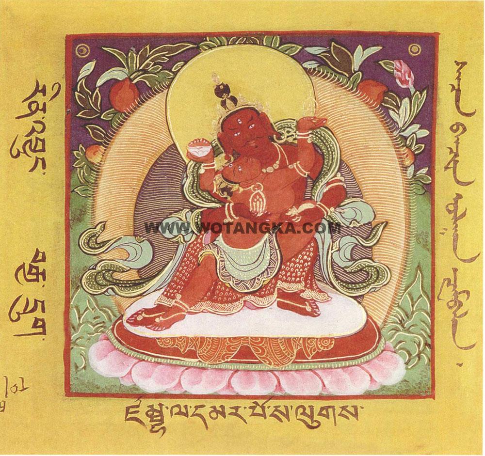 沃唐卡·佛像总集编号BC35562：宝生百法·财宝尊·萨嘉师所传红财神（阎婆罗）