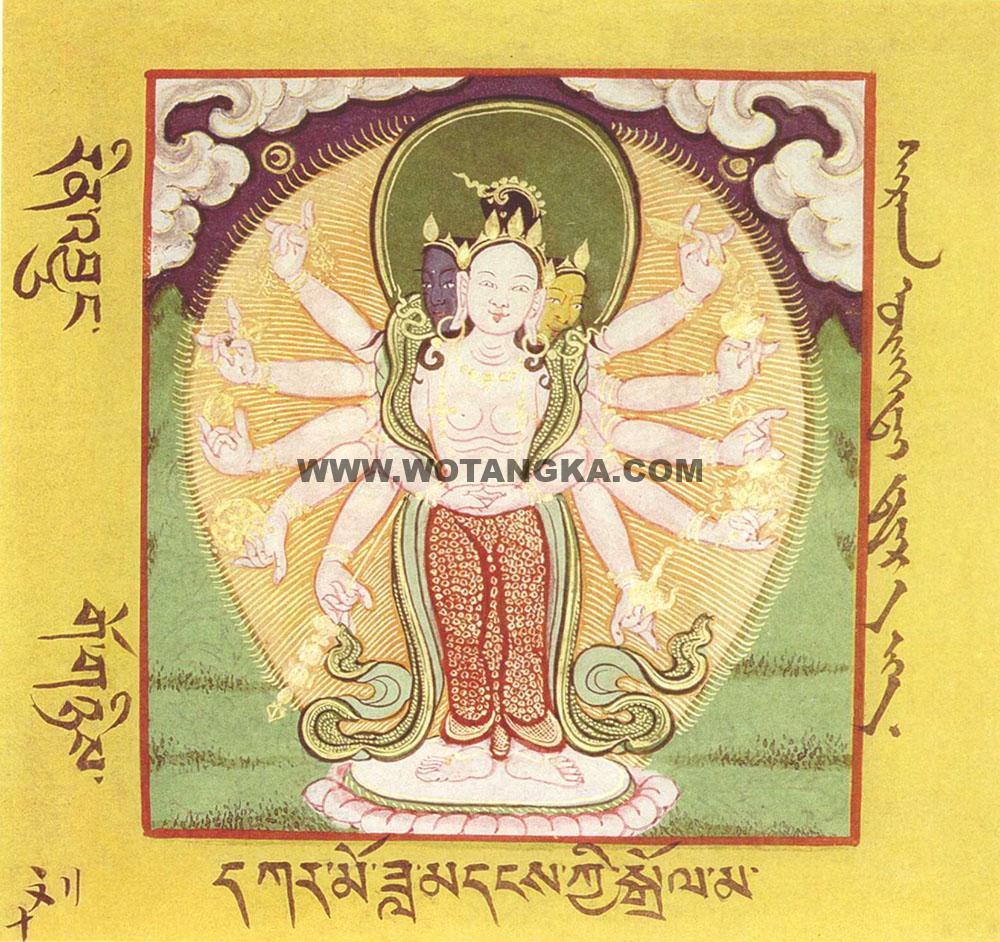 沃唐卡·佛像总集编号BC37574：宝生百法·Suryagupta所说二十一度母·白色秋朗月救度母