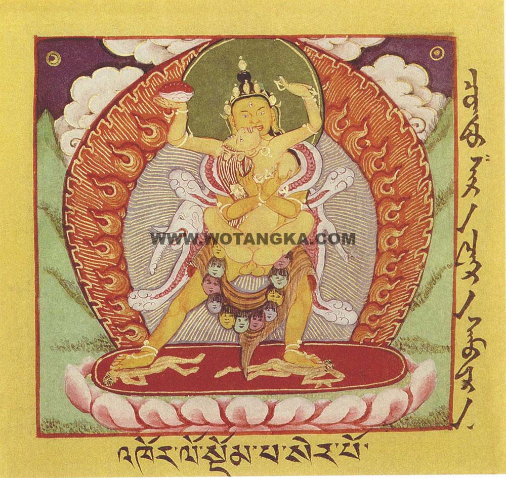 沃唐卡·佛像总集编号BC65343：《金刚鬘》和《究竟瑜伽鬘》所说曼陀罗之尊神·黄色上乐金刚