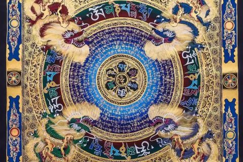 编号138-115234：彩绘唐卡-六字真言龙坛城（55*55CM左右）
