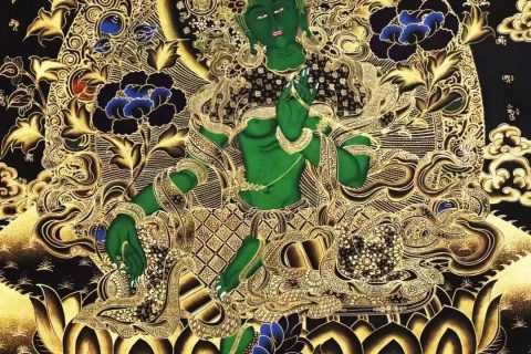 编号138-378817：黑金唐卡-绿度母（91*71CM左右）