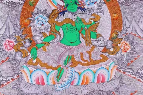 编号138-454167：白银唐卡-绿度母（76*51CM左右）