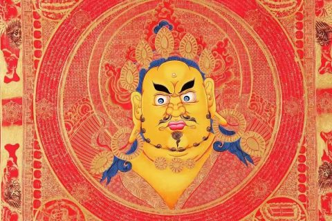 编号138-506335：红金唐卡-黄财神佛头（88*62CM左右）