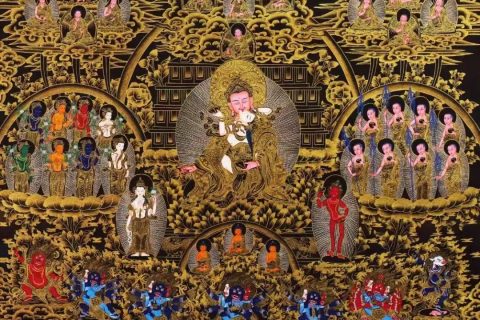 编号138-629718：黑金唐卡-莲花生大士·宁玛派皈依境（123*85CM左右）