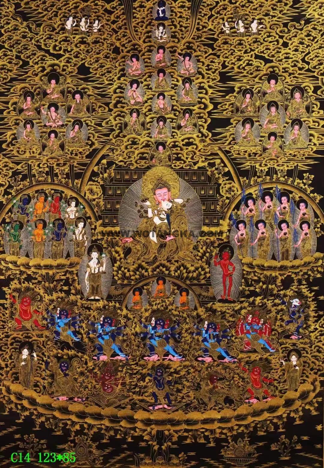 编号138-629718:黑金唐卡-莲花生大士·宁玛派皈依境(123*85CM左右)