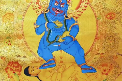 编号138-651324：黄金唐卡-黑财神·五方财神（76*50CM左右）