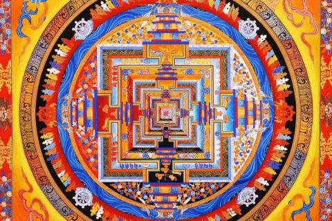 编号138-678548：彩绘唐卡-时轮金刚坛城（75*75CM左右）