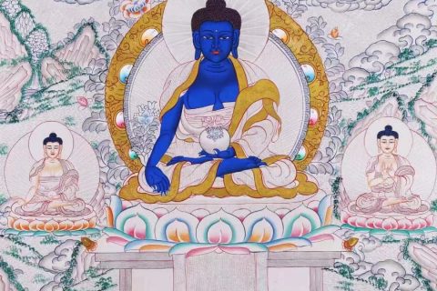 编号138-710821：白银唐卡-药师佛（75*50CM左右）