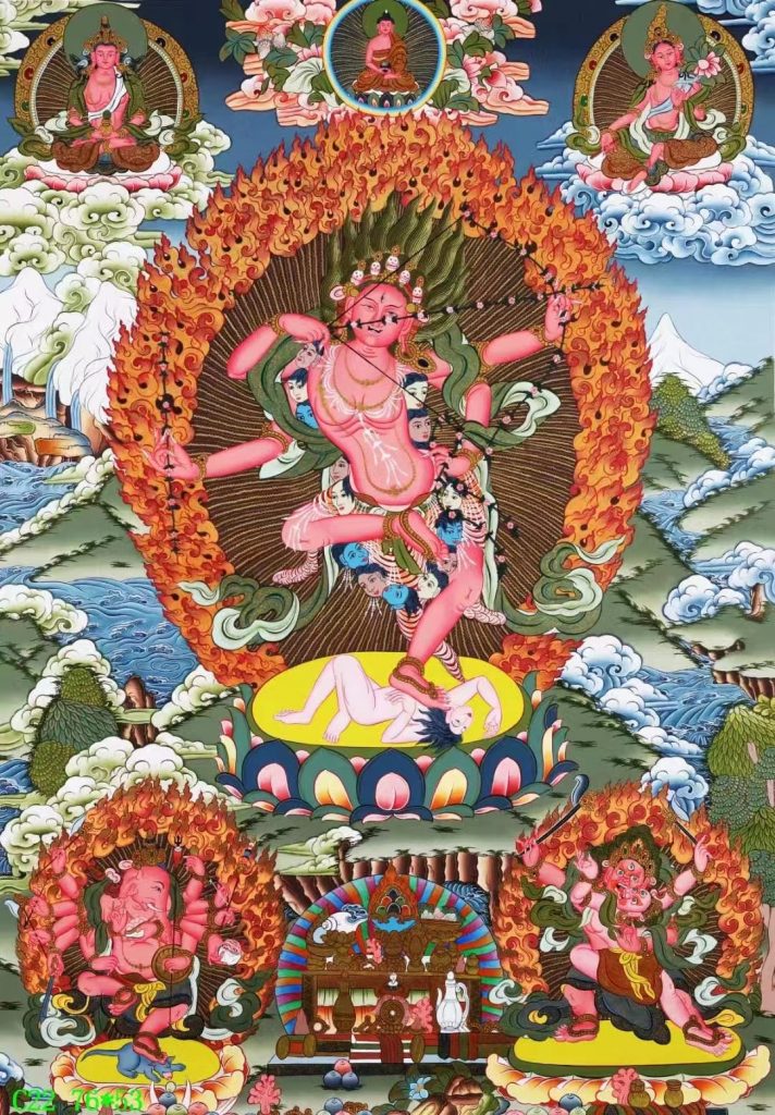 编号138-735050：彩绘唐卡-作明佛母·红五尊（76*53CM左右）