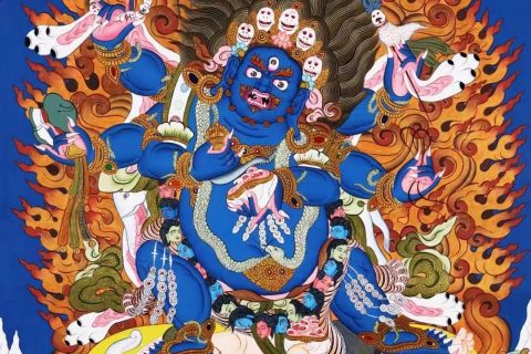 编号138-912327：彩绘唐卡-六臂玛哈嘎拉（76*50CM左右）