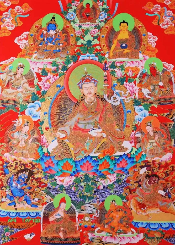 编号138-921389：红金唐卡-莲花生大士·莲师八变（139*100CM左右）