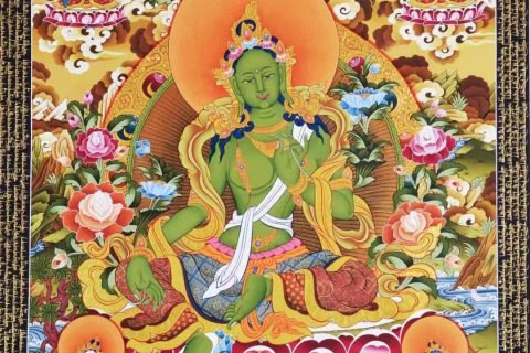 编号138-936299：彩绘唐卡-绿度母（84*60CM左右）