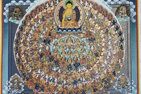 编号188-160639：彩绘唐卡-释迦牟尼佛·格鲁派皈依境（130*93CM左右）