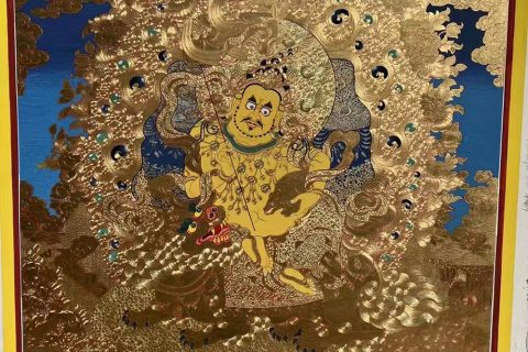 编号188-222658：黄金唐卡-财宝天王· 五方财神（100*70CM左右）