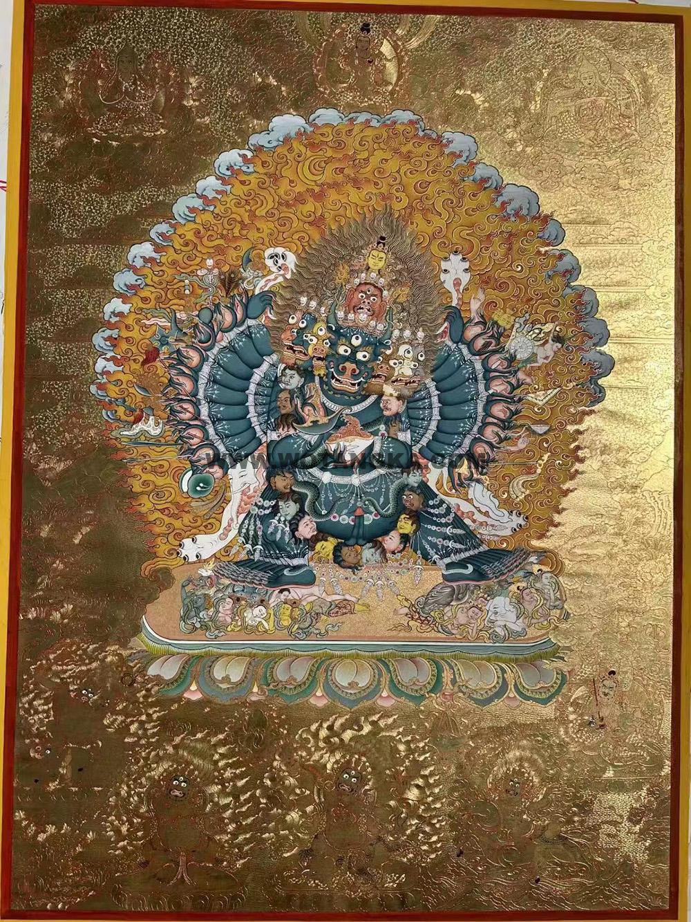 热贡-拉藏·画院：黄金唐卡-大威德金刚（120*90CM左右）