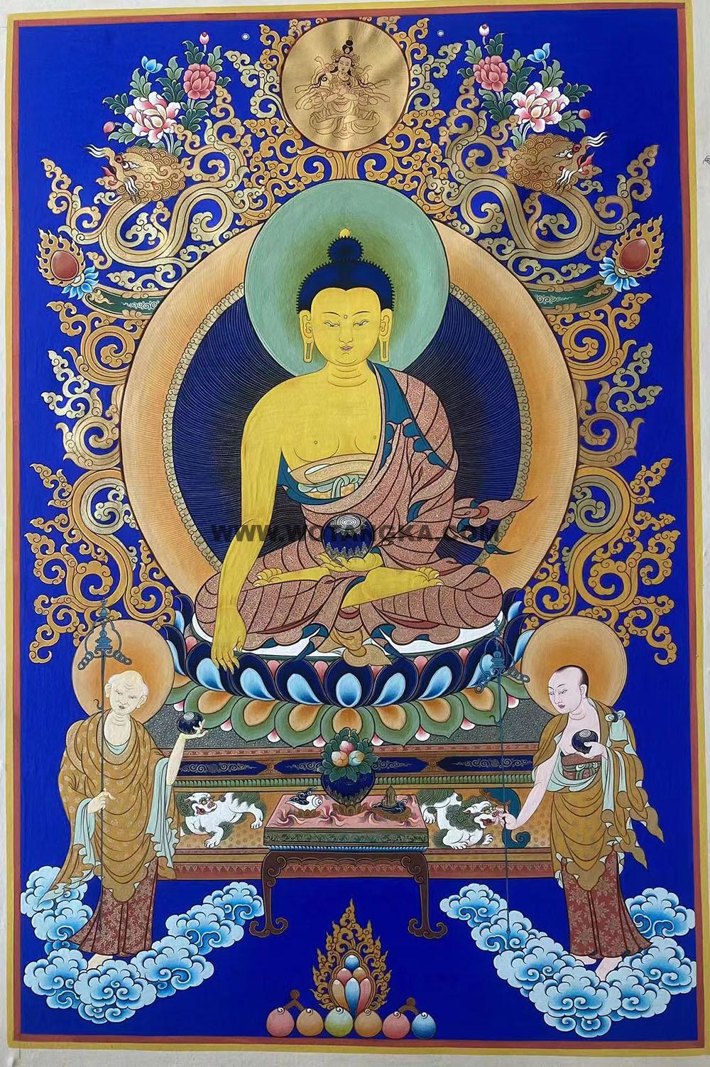 |已结缘·可定制|唐卡寄卖编号:JM·188-412775-佛祖释迦三尊金刚持金身化现吉祥供养图(蓝唐)