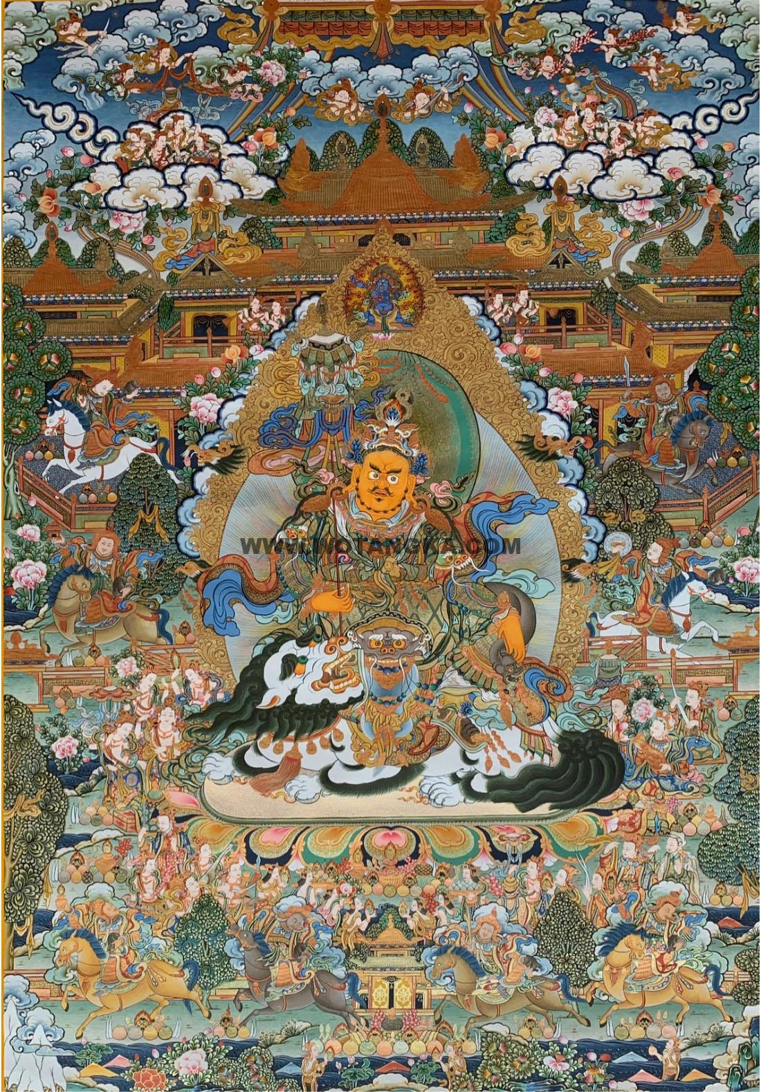 热贡-扎巴·画院：彩绘唐卡-财宝天王·八马财神（150*90CM左右）