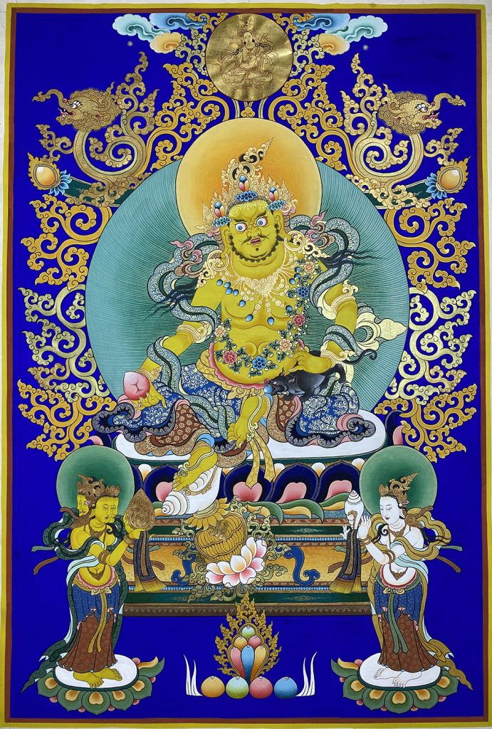 ｜已结缘·可定制｜唐卡寄卖编号：JM·188-537152-黄财神尊神大梵天财富供养图（蓝唐）