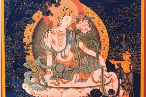 ｜已结缘·可定制｜唐卡寄卖编号：JM·188-540480-静息观音宝经智慧慈悲供养图（彩唐）