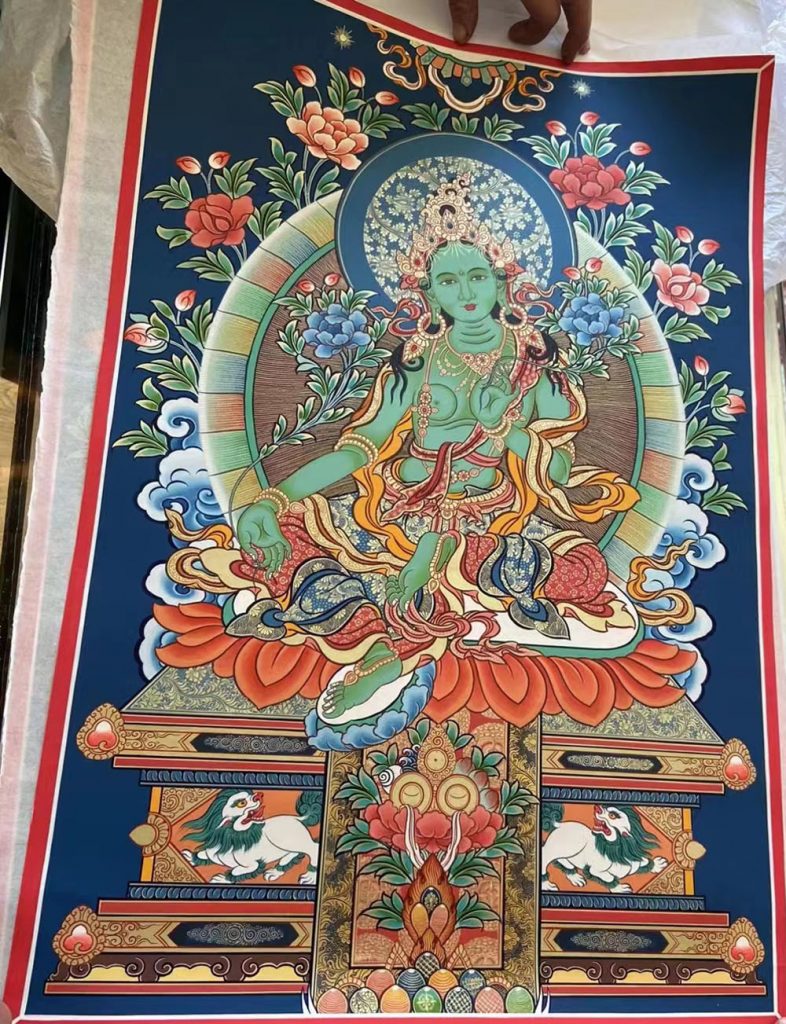 编号188-600769：彩绘唐卡-绿度母（60*45CM左右）