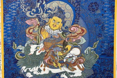 热贡-才旦本·画院：蓝金唐卡-财宝天王· 五方财神（100*70CM左右）