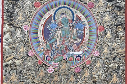 热贡-才旦本·画院：黑金唐卡-绿度母·二十一度母（100*75CM左右）