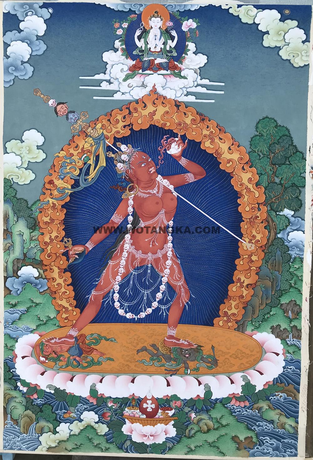 热贡-尼玛顿珠·画院：彩绘唐卡-金刚瑜伽母（80*60CM左右）