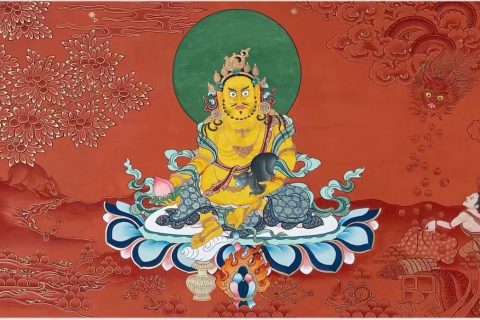 编号188-881318：红金唐卡-黄财神（80*150CM左右）