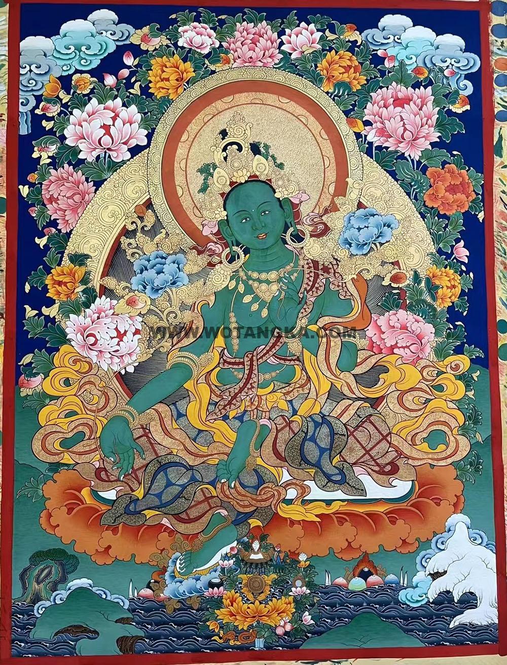 热贡-拉藏·画院：彩绘唐卡-绿度母（60*45CM左右）