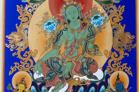 热贡-桑杰扎西·画院：蓝金唐卡-绿度母（80*53CM左右）