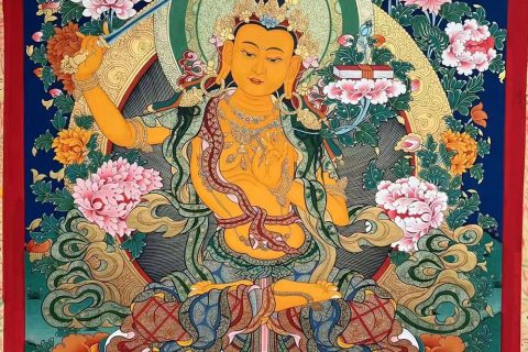 编号188-994358：彩绘唐卡-文殊菩萨（60*45CM左右）