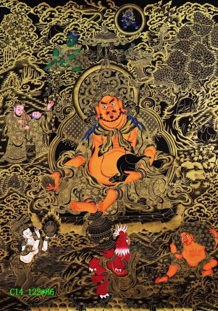 编号138-130051：黑金唐卡-黄财神（122*86CM左右）