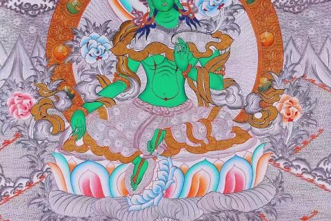 编号138-130995：白银唐卡-绿度母（76*51CM左右）