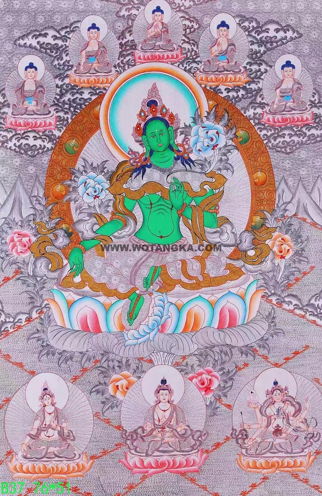编号138-130995：白银唐卡-绿度母（76*51CM左右）
