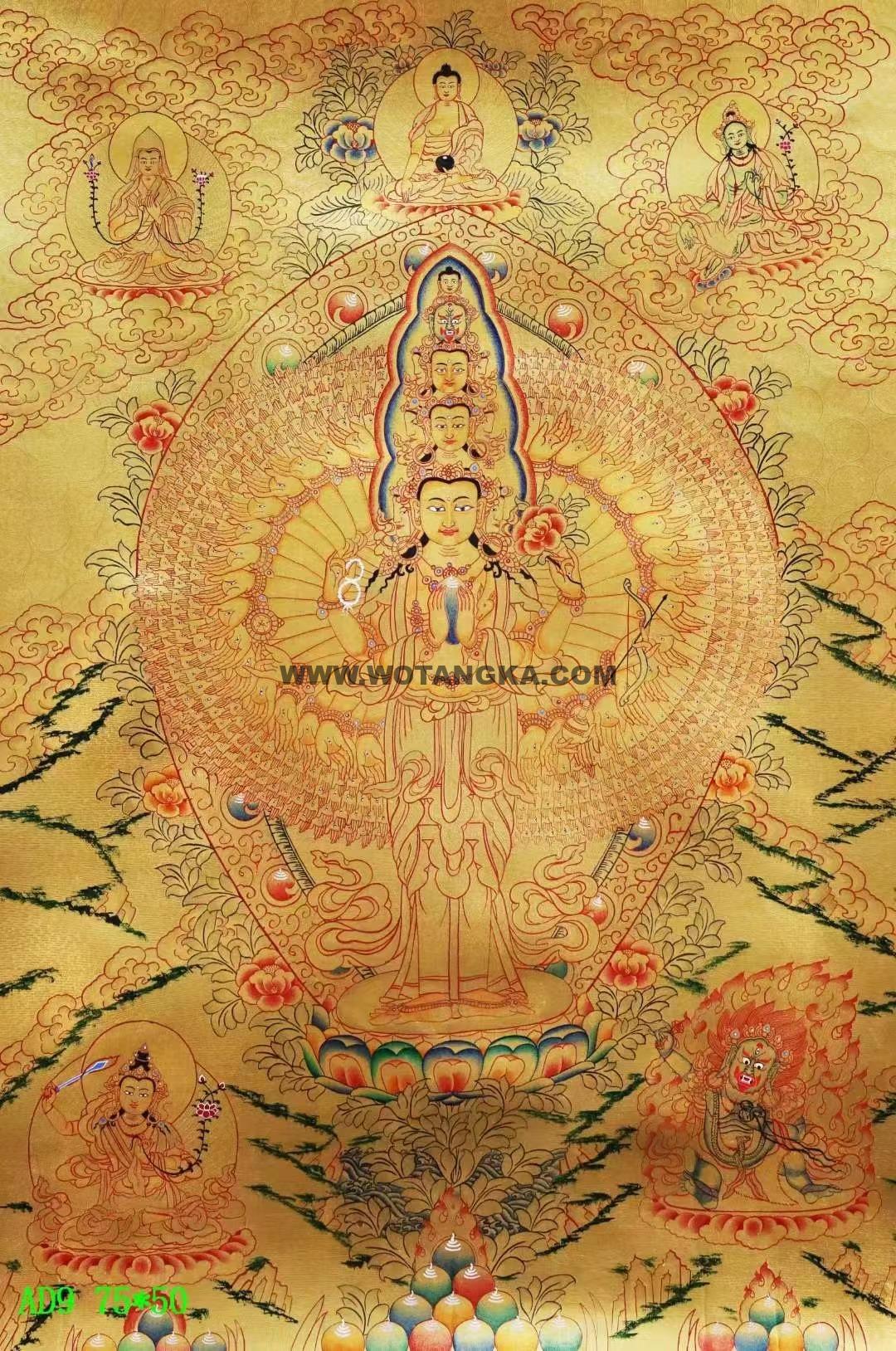 编号138-156758：黄金唐卡-千手观音·三怙主（75*50CM左右）