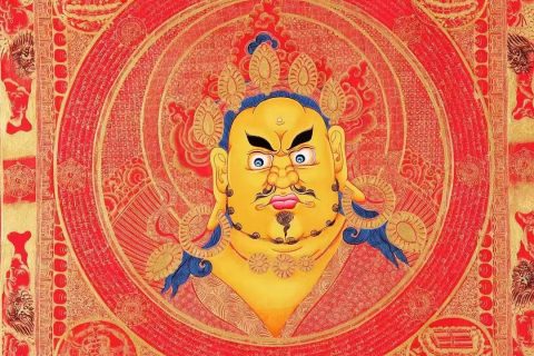 编号138-205979：红金唐卡-黄财神·佛头（88*62CM左右）