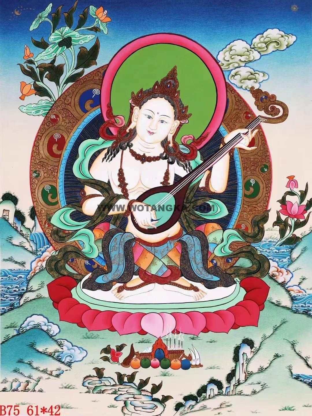 编号138-348880:彩绘唐卡-妙音天女(61*42CM左右)