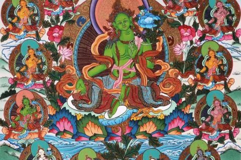 编号138-367619：彩绘唐卡-绿度母·二十一度母（51*36CM左右）