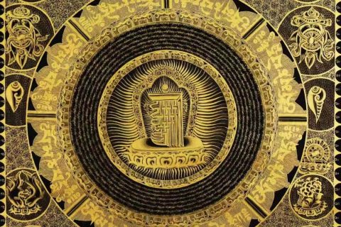 编号138-472009：黑金唐卡-吉祥八宝十相自在坛城（80*80CM左右）