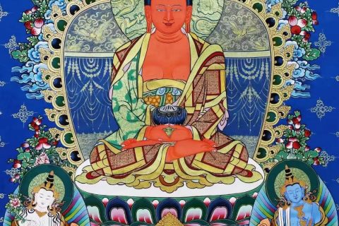 编号138-557969：蓝金唐卡-阿弥陀佛（82*58CM左右）