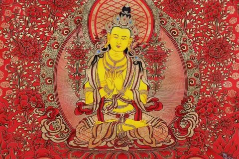 编号138-629454：红金唐卡-文殊菩萨·五部文殊（87*62CM左右）
