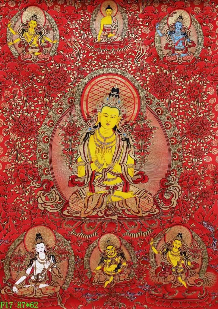 编号138-629454：红金唐卡-文殊菩萨·五部文殊（87*62CM左右）
