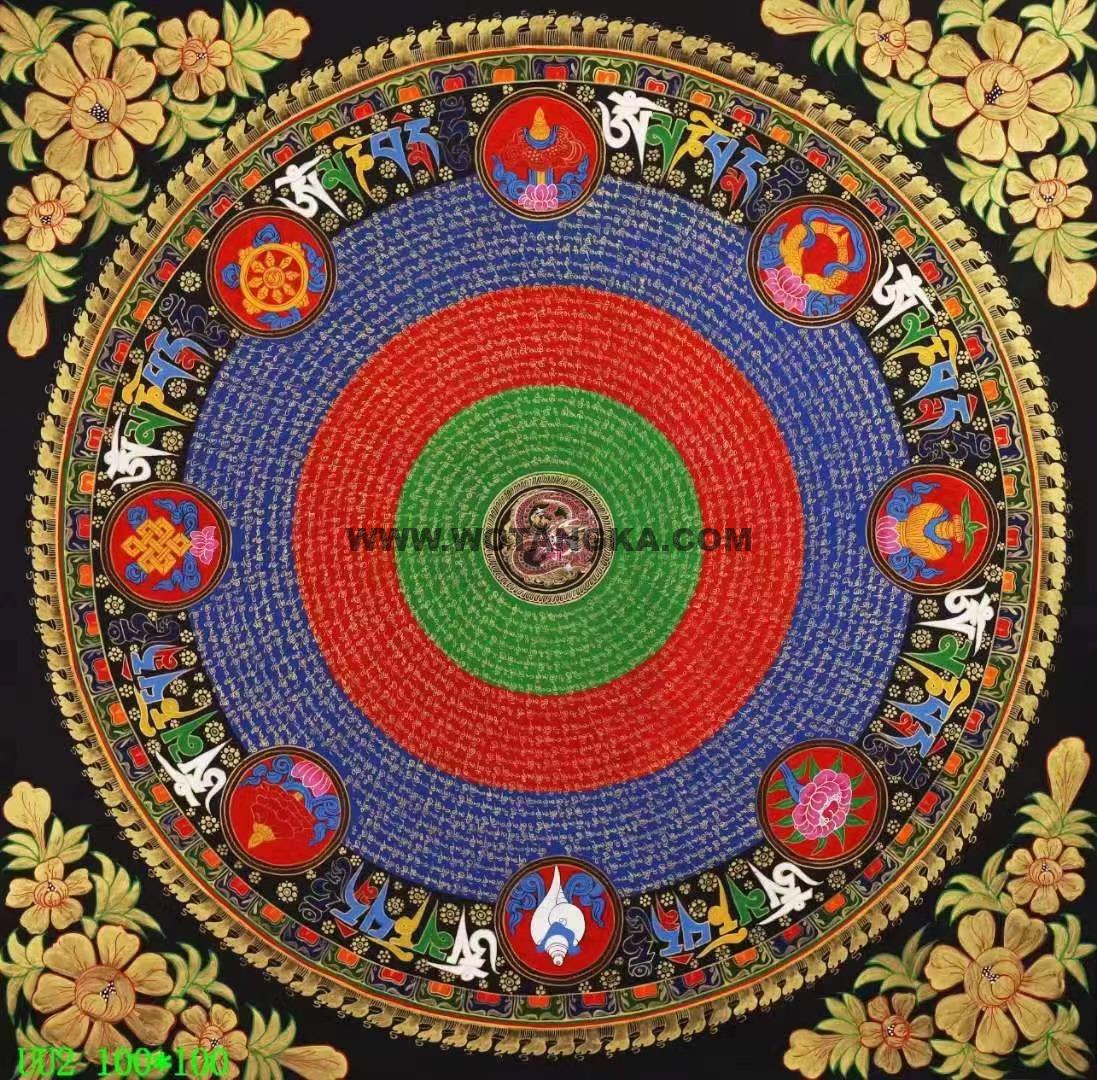 编号138-666973：彩绘唐卡-吉祥八宝坛城（100*100CM左右）