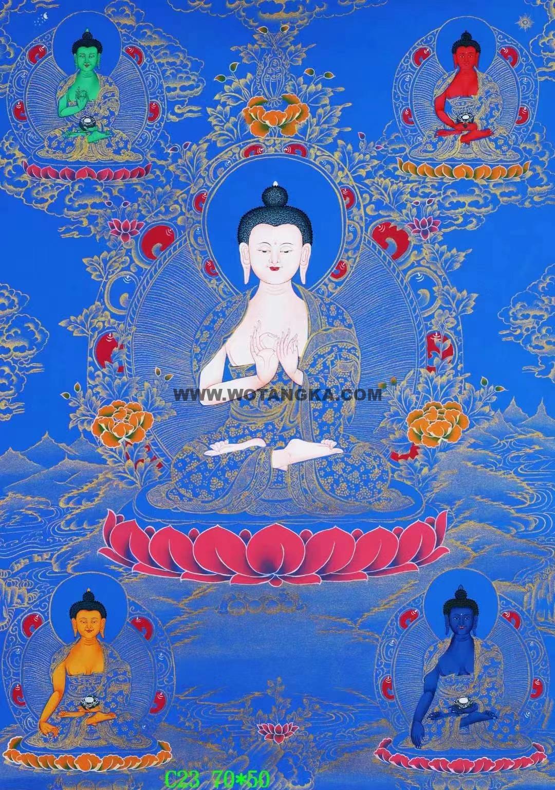 编号138-680303：蓝金唐卡-大日如来·五方佛（70*50CM左右）