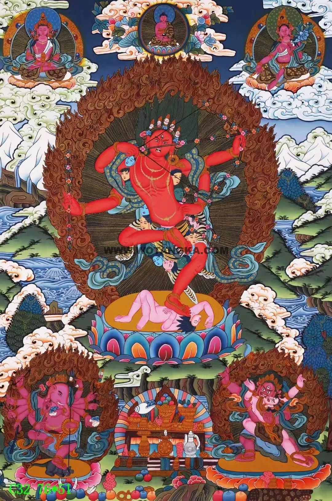 编号138-691973：彩绘唐卡-作明佛母·红五尊（76*51CM左右）